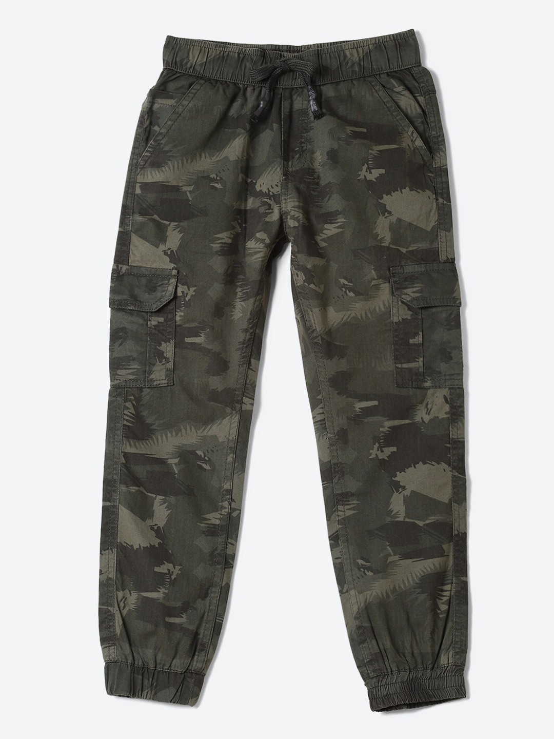 

2Bme Boys Camouflage Printed Cotton Joggers, Olive