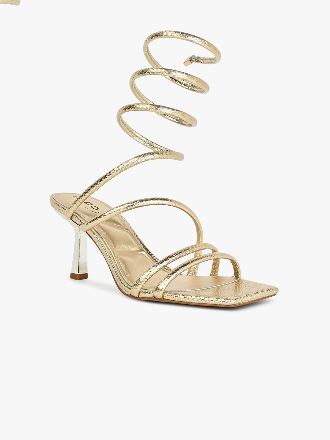 

ALDO TWIRLY Textured Open Toe Slim Heel Gladiators, Gold