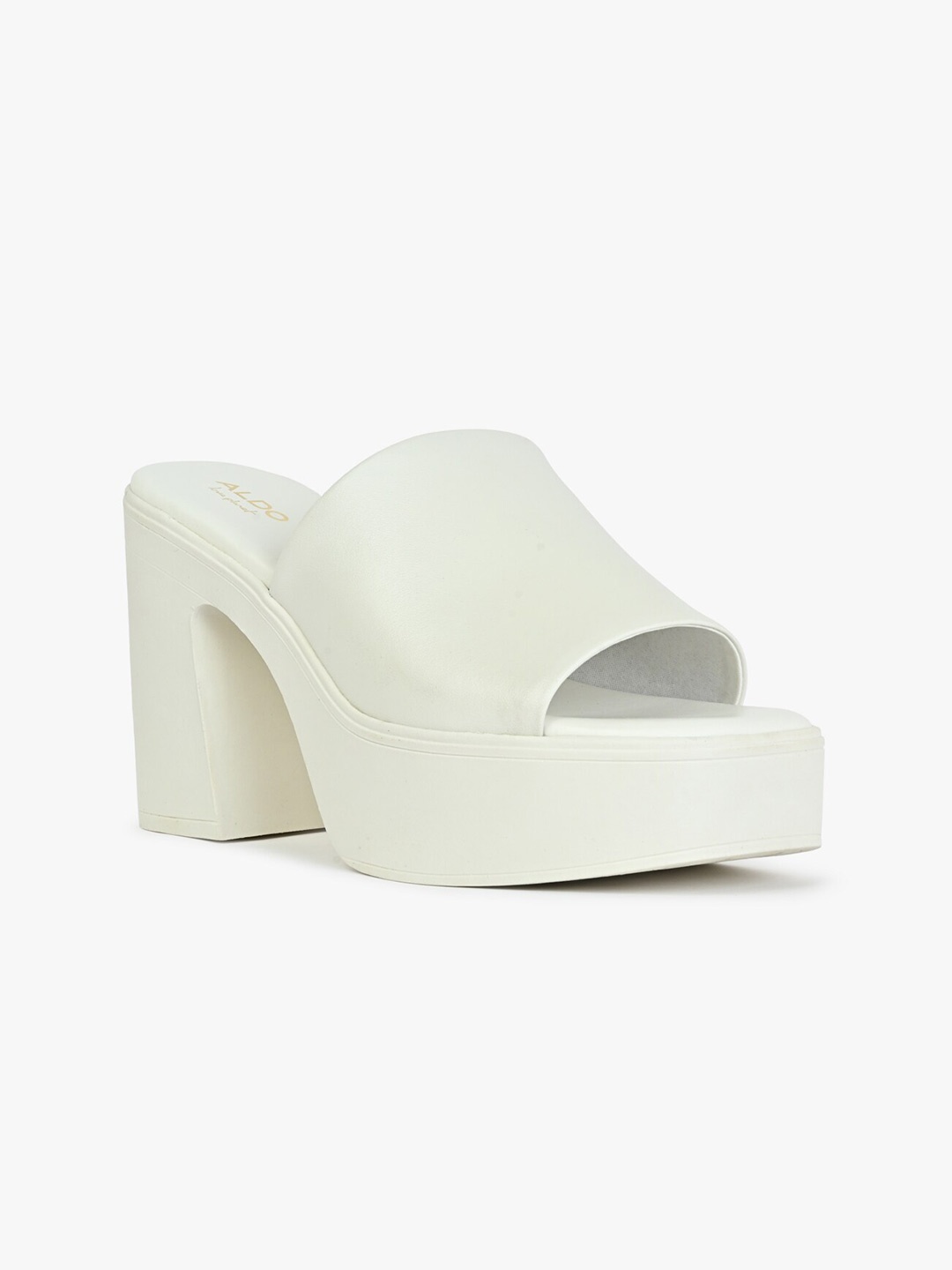 

ALDO MAYSEE Open Toe Leather Platform Heel Mules, White