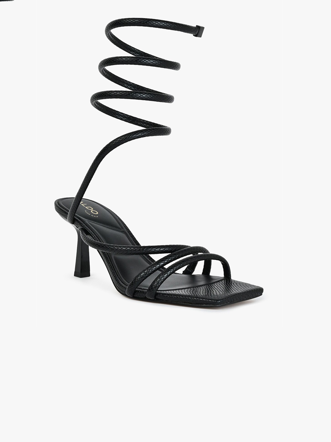 

ALDO TWIRLY Textured Open Toe Slim Heel Gladiators, Black