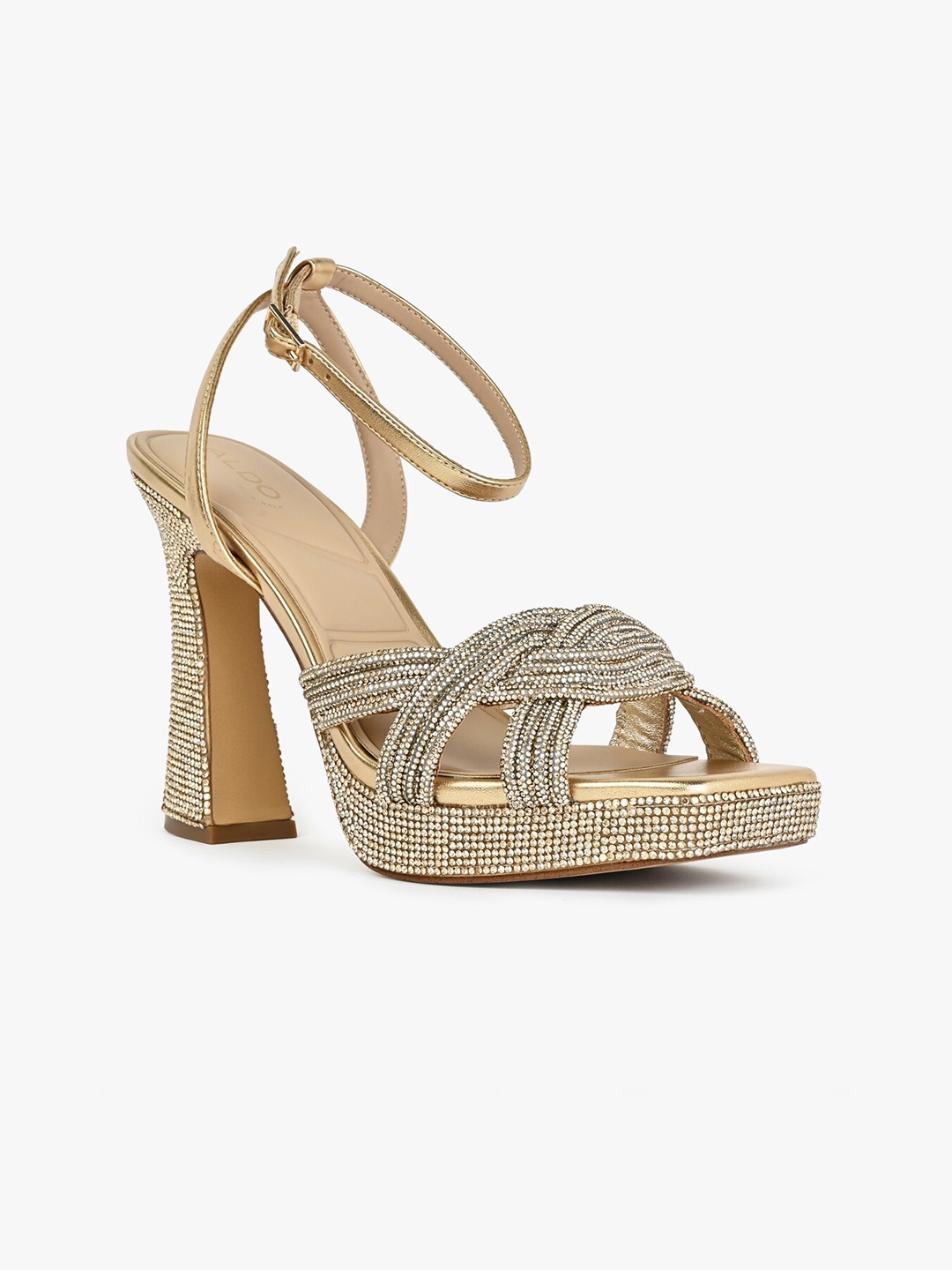 

ALDO GLIMMA Embellished Open Toe Platform Heels, Gold