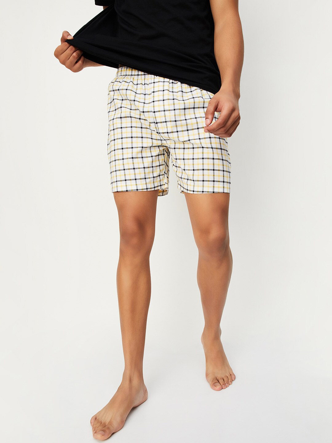 

max Men Checked Anti-Roll Pure Cotton Boxers 1000013317180, White