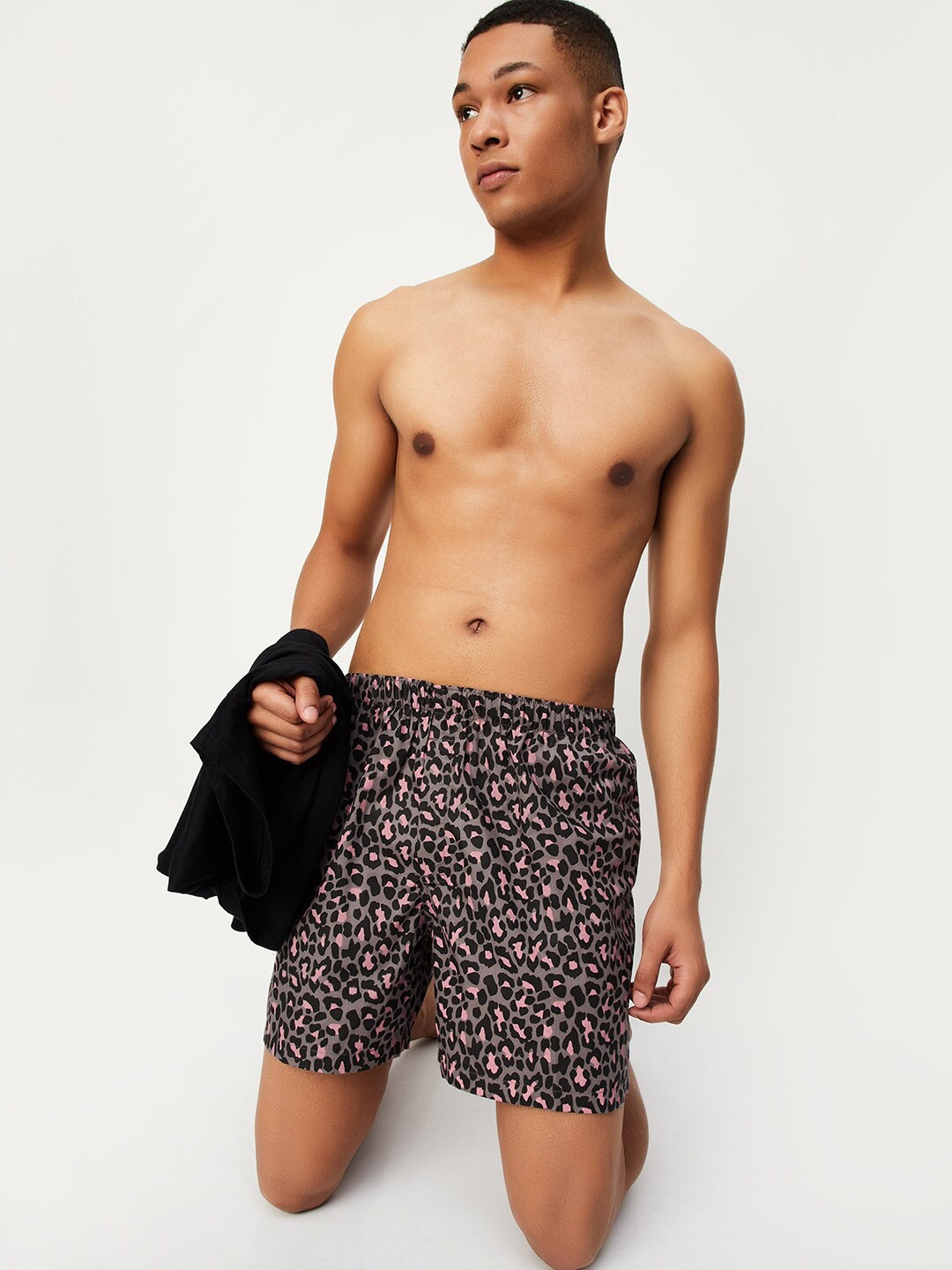 

max Men Printed Anti-Roll Pure Cotton Boxers 1000013405574, Grey