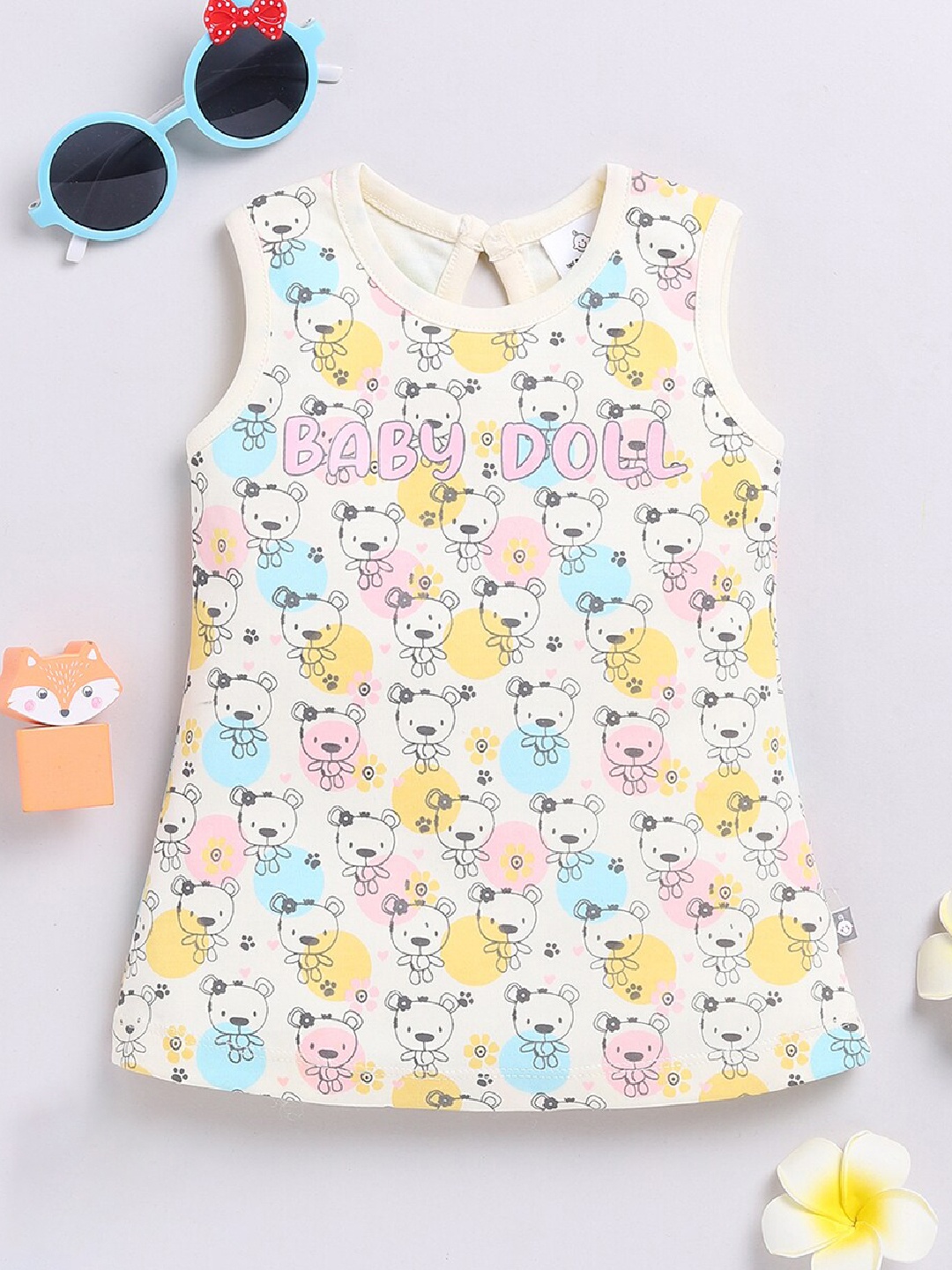 

Moms Love Infants Girls Conversational Printed Cotton A-Line Dress, Cream