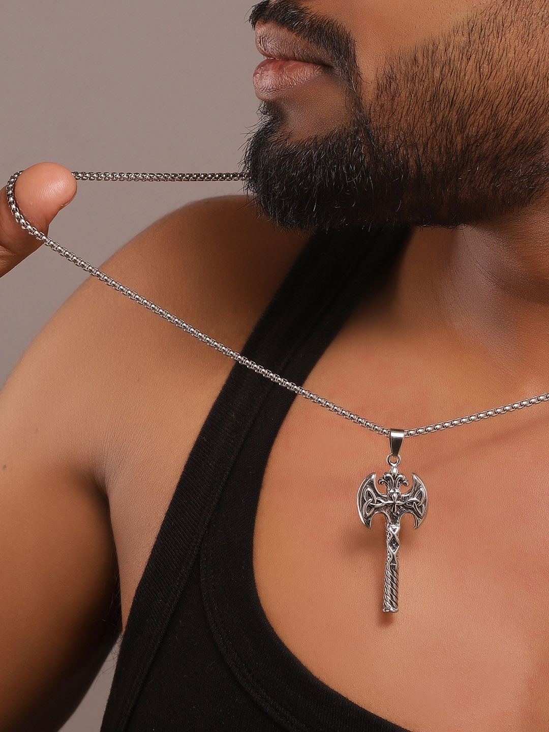 

The Roadster Lifestyle Co. Silver Plated Double-sided hand-held weapon pendant & chain