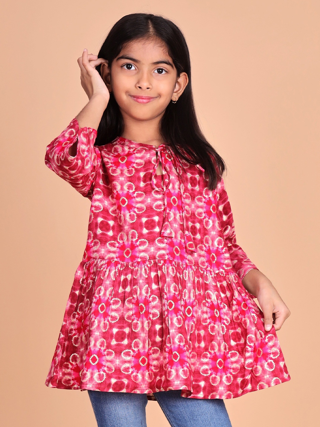 

misbis Girls Floral Printed Fringed Top, Pink