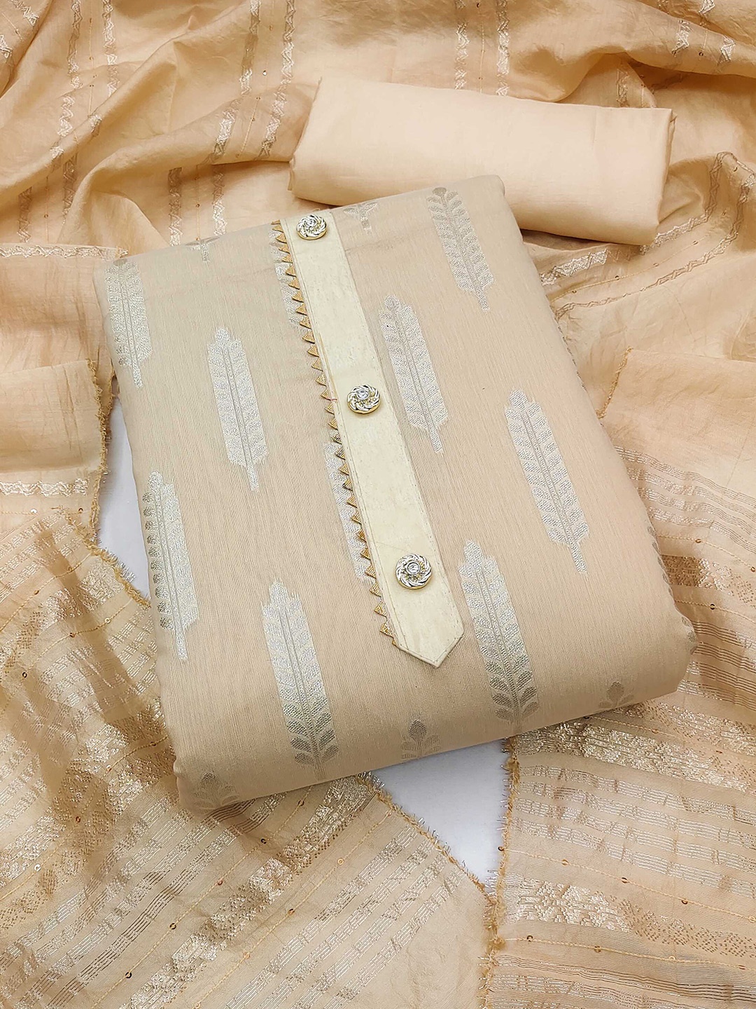 

Panzora Jacquard Unstitched Dress Material, Cream