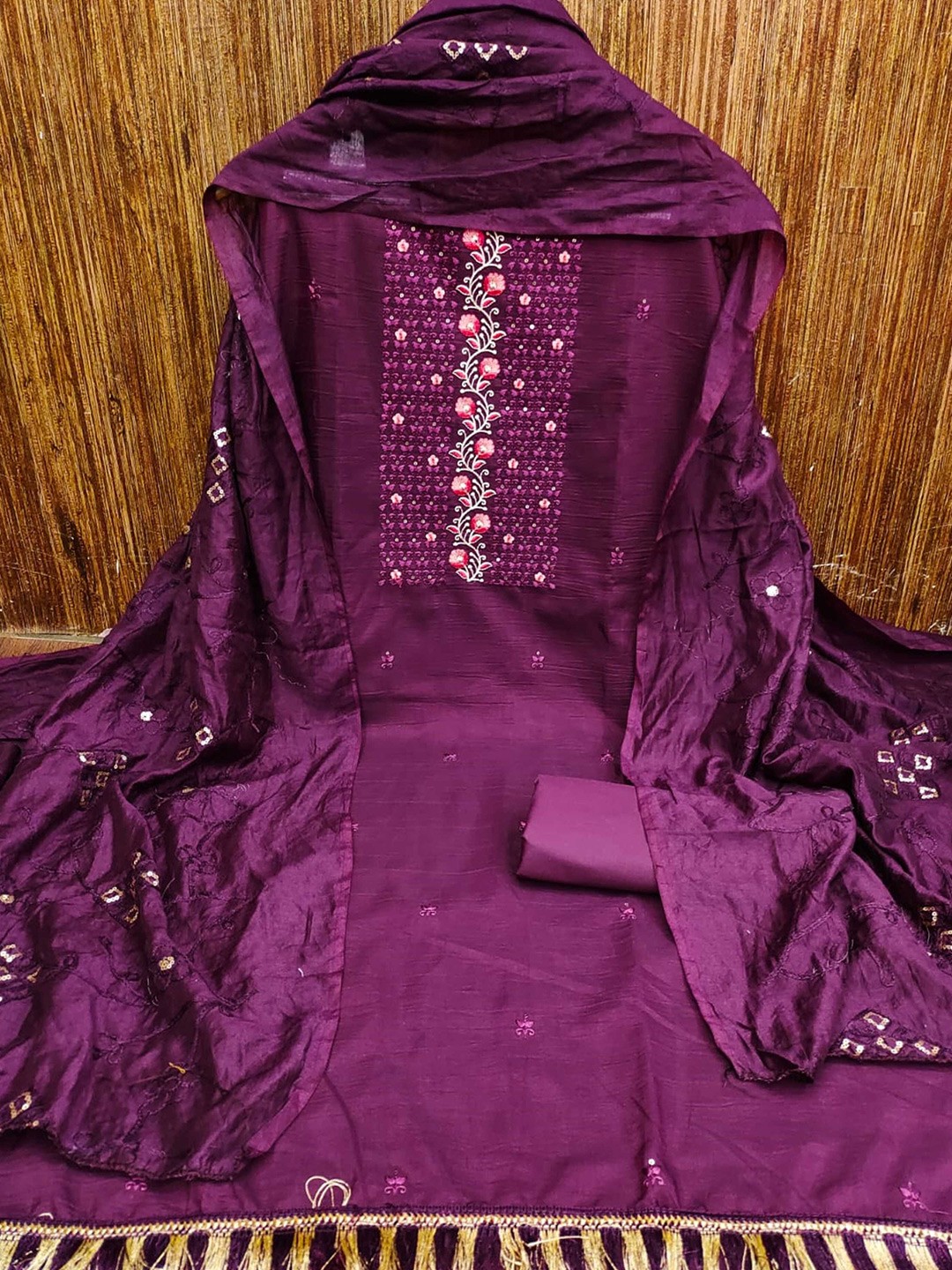 

Panzora Ethnic Motifs Embroidered Unstitched Dress Material, Purple