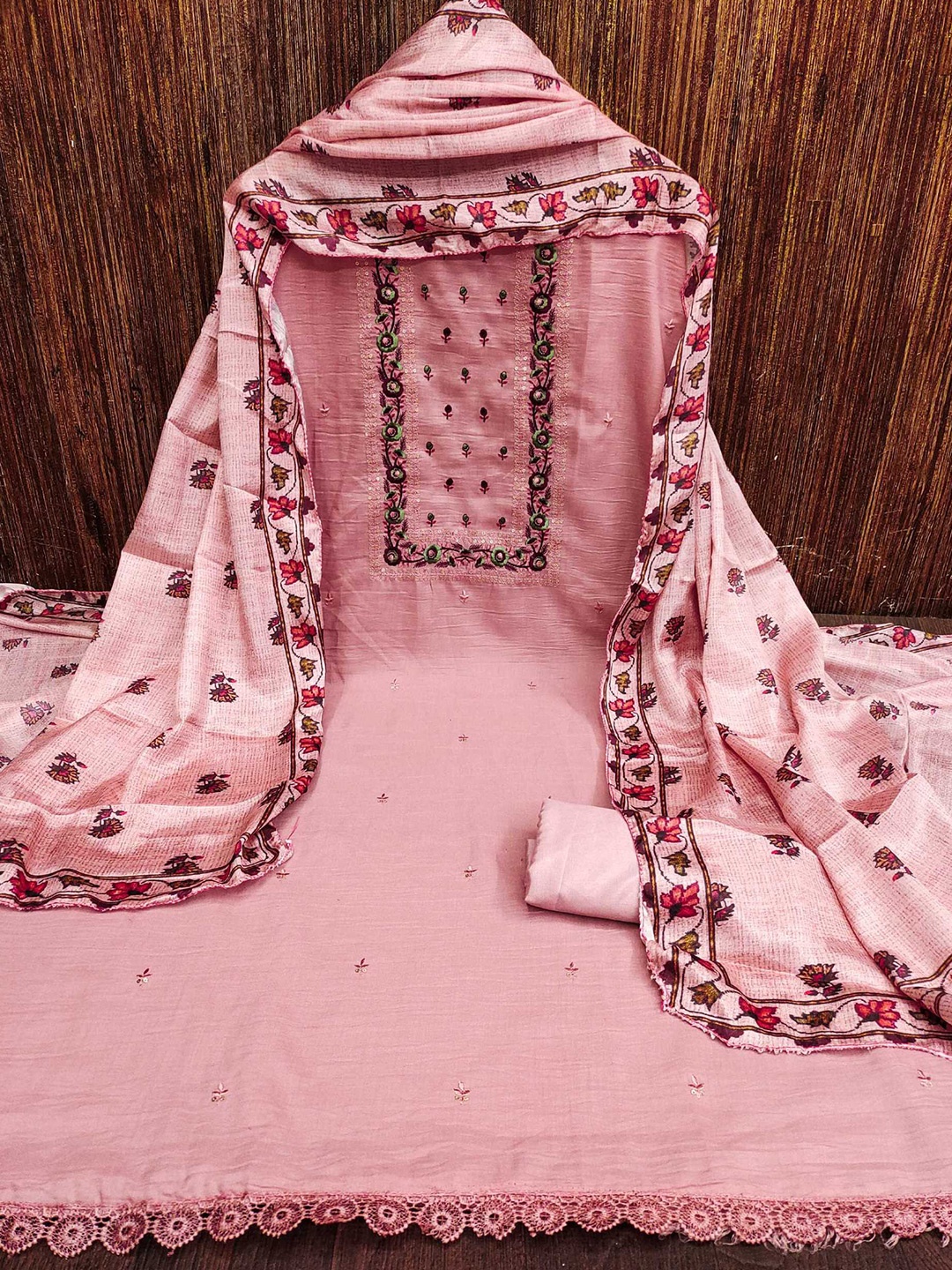 

Panzora Ethnic Motifs Embroidered Unstitched Dress Material, Pink