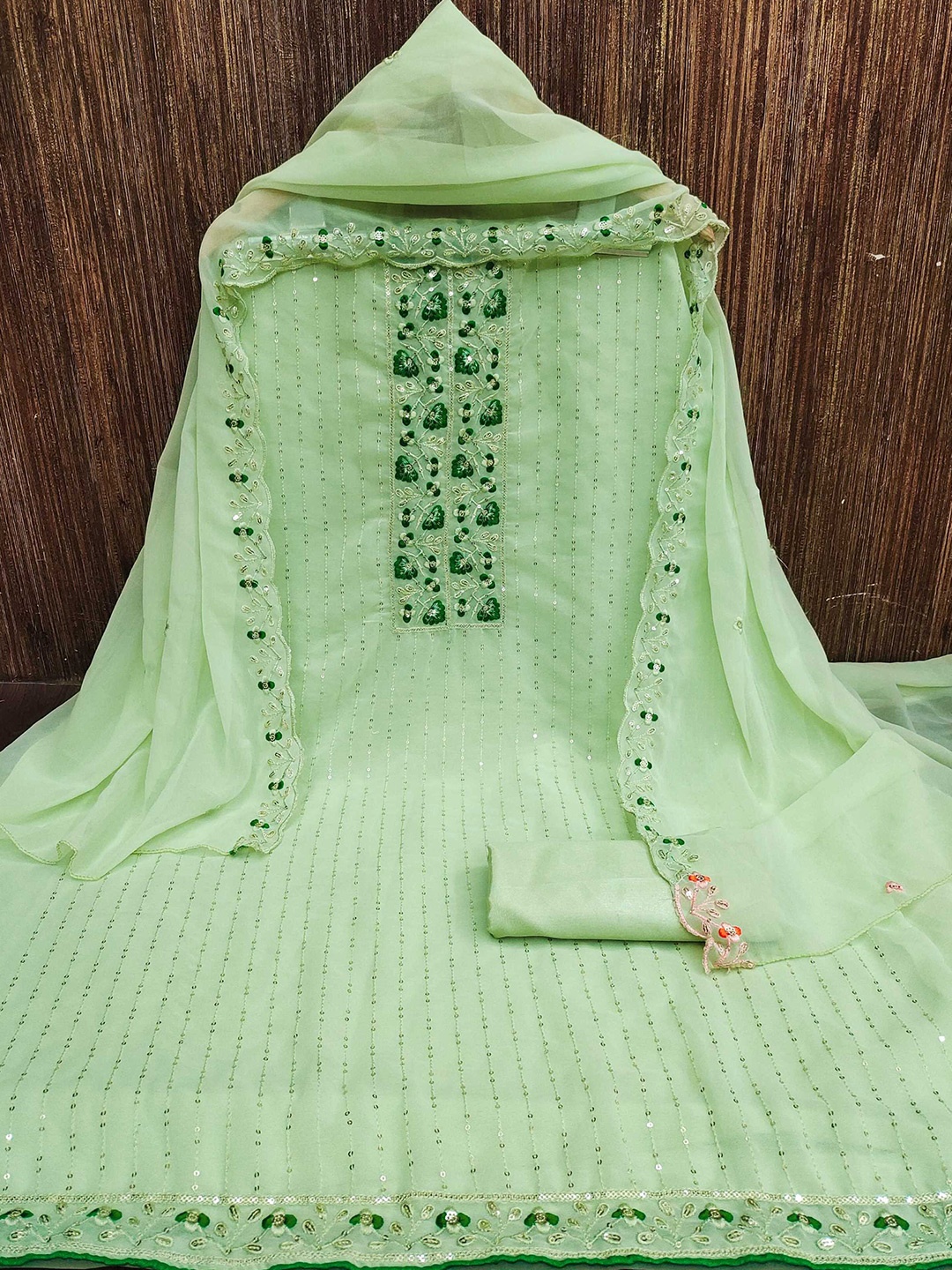 Panzora Floral Embroidered Unstitched Dress Material, Green