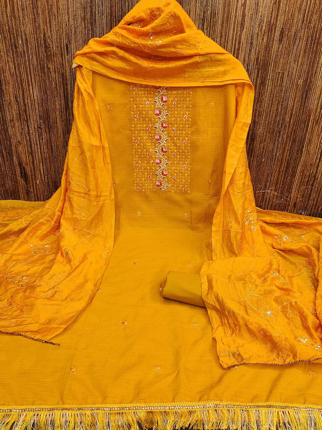

Panzora Embroidered Unstitched Dress Material, Yellow