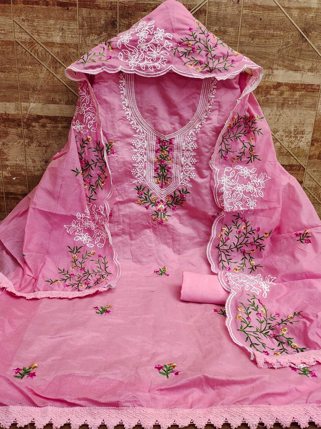 

Panzora Ethnic Motifs Embroidered Unstitched Dress Material, Pink