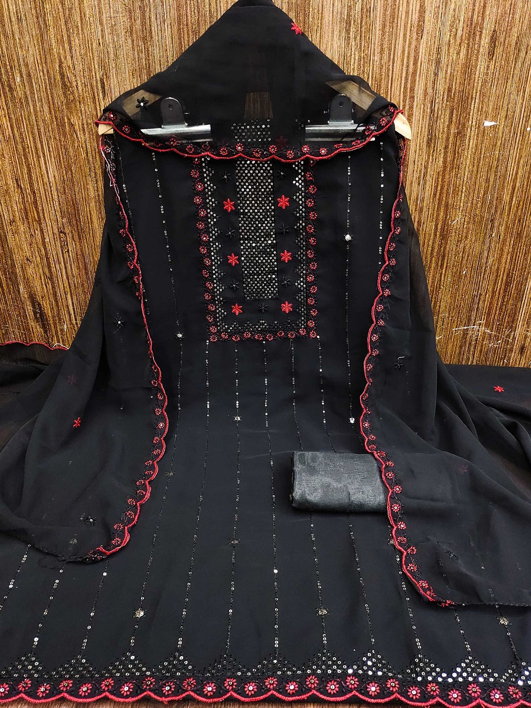 

Panzora Embroidered Unstitched Dress Material, Black