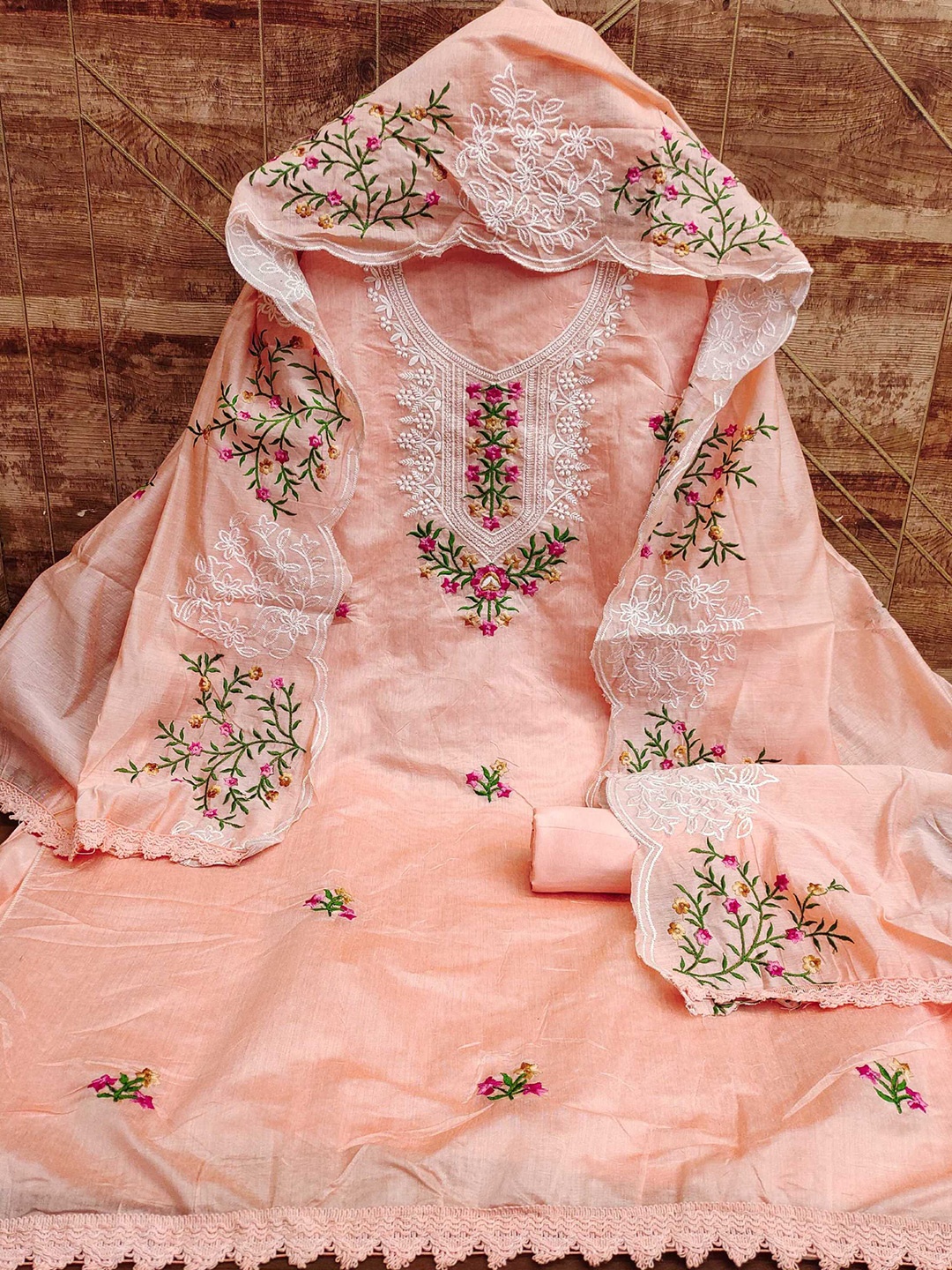 

Panzora Ethnic Motifs Embroidered Unstitched Dress Material, Orange
