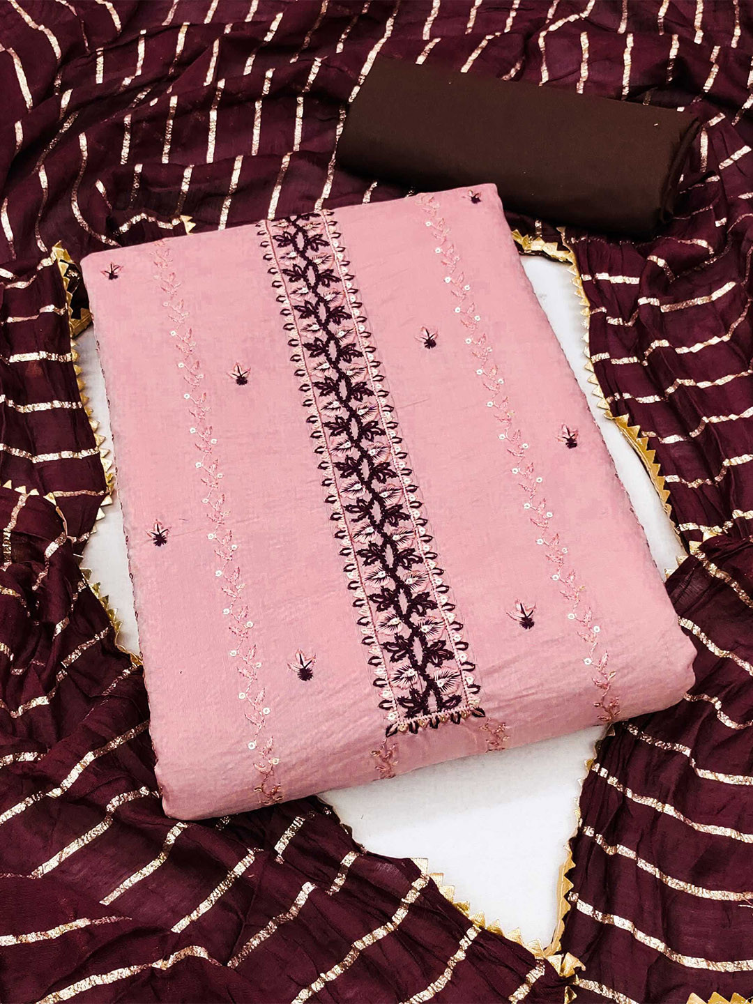 

Panzora Embroidered Unstitched Dress Material, Pink