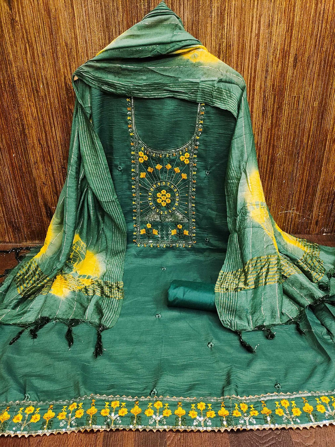 

Panzora Ethnic Motifs Embroidered Unstitched Dress Material, Green