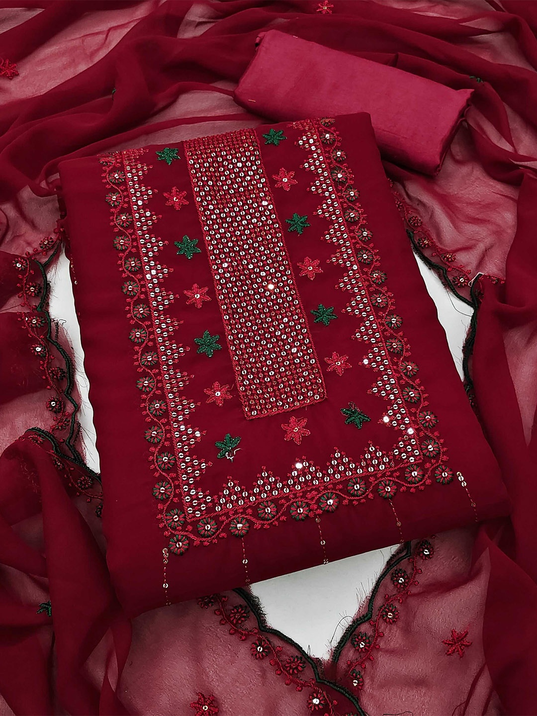 

Panzora Ethnic Motifs Embroidered Unstitched Dress Material, Maroon