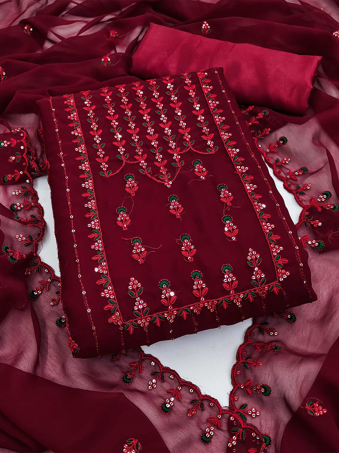 

Panzora Embroidered Unstitched Dress Material, Maroon