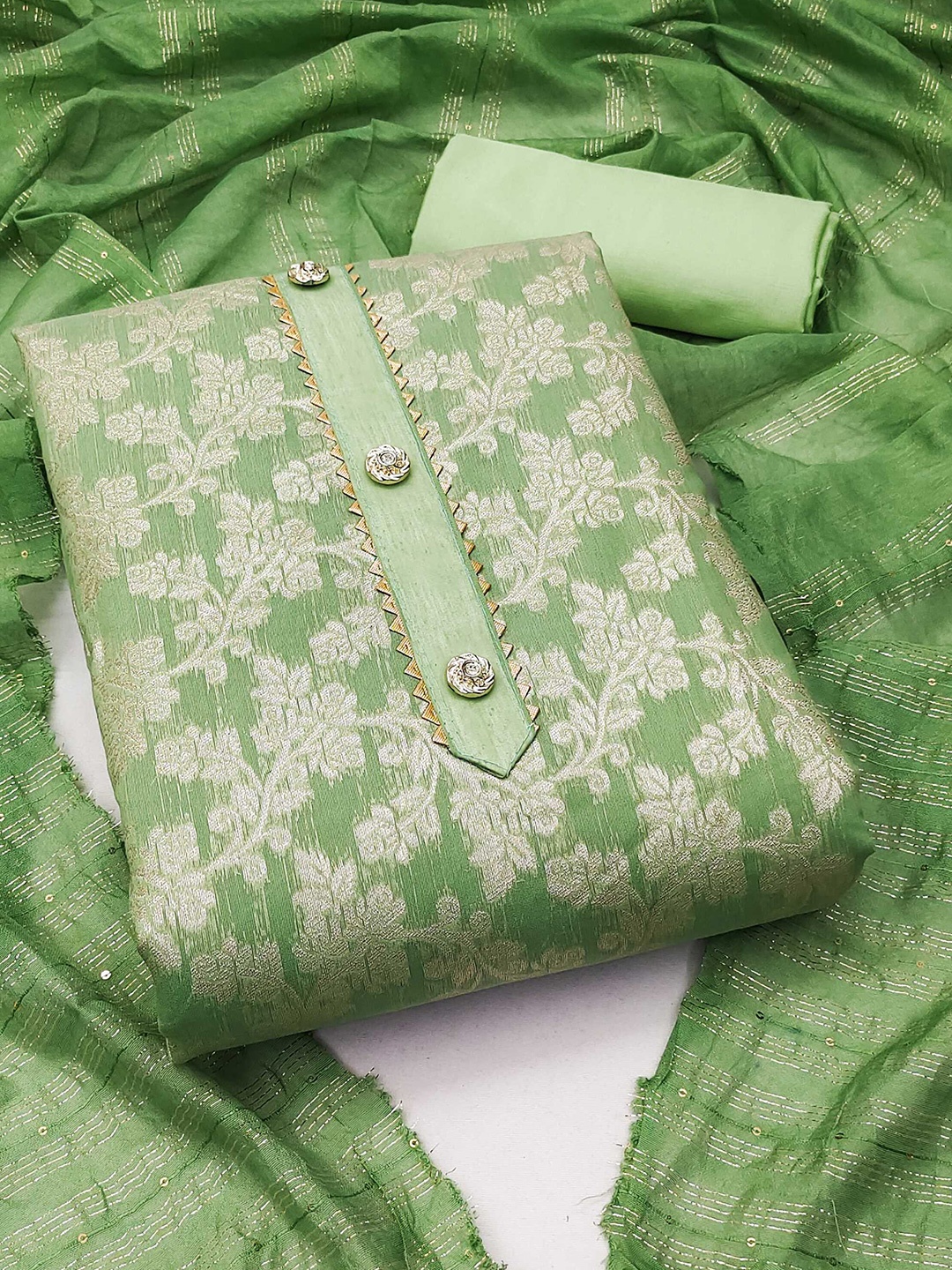 

Panzora Floral Woven Design Unstitched Dress Material, Green