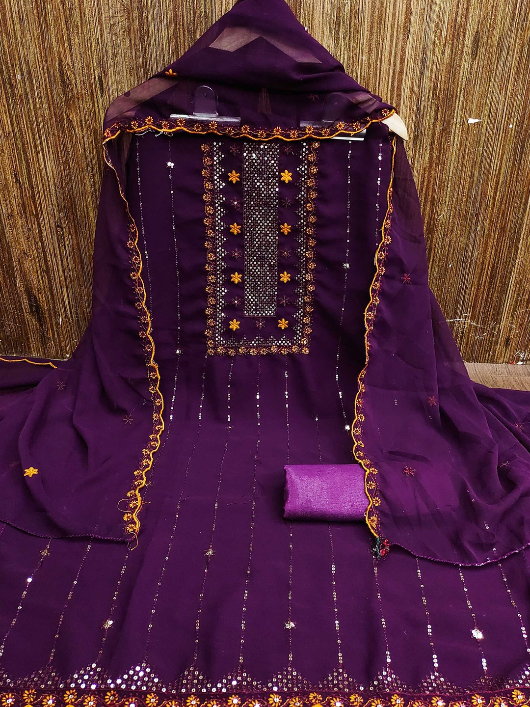 Panzora Ethnic Motifs Embroidered Unstitched Dress Material, Purple