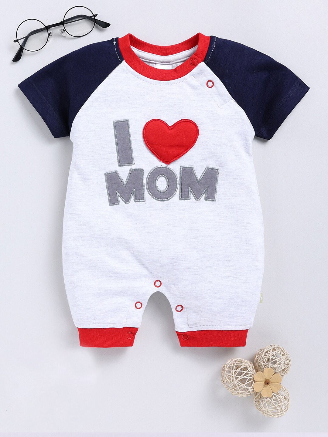 

Moms Love Kids Typography Printed Cotton Rompers, Navy blue