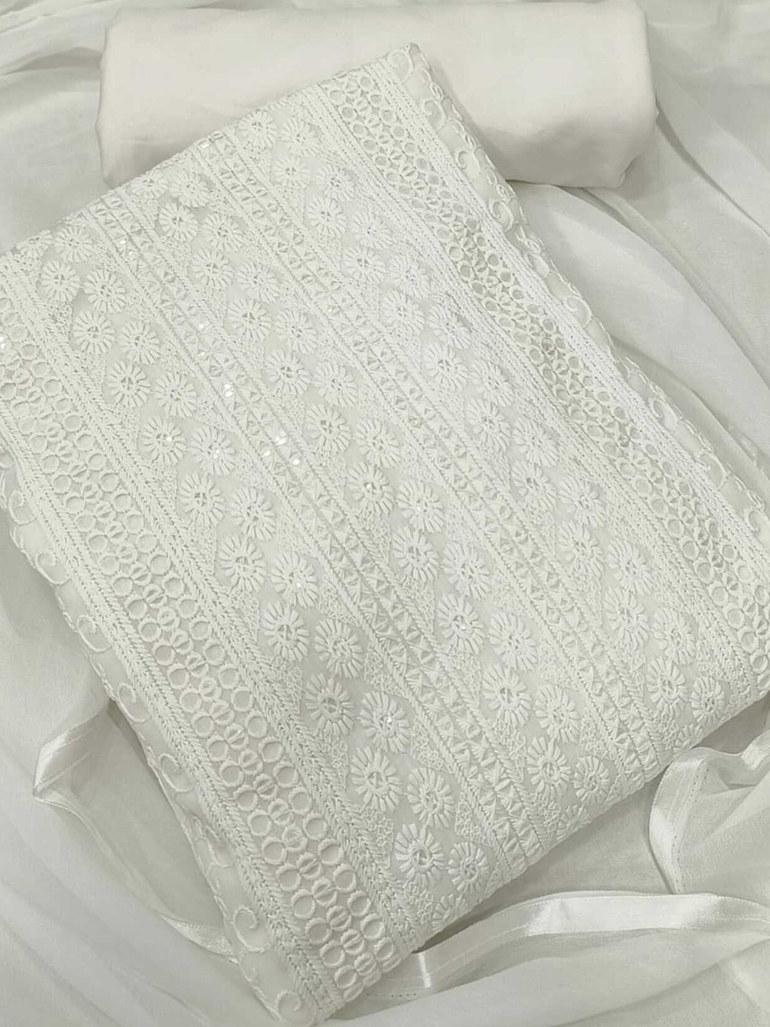 

Panzora Ethnic Motifs Embroidered Unstitched Dress Material, White