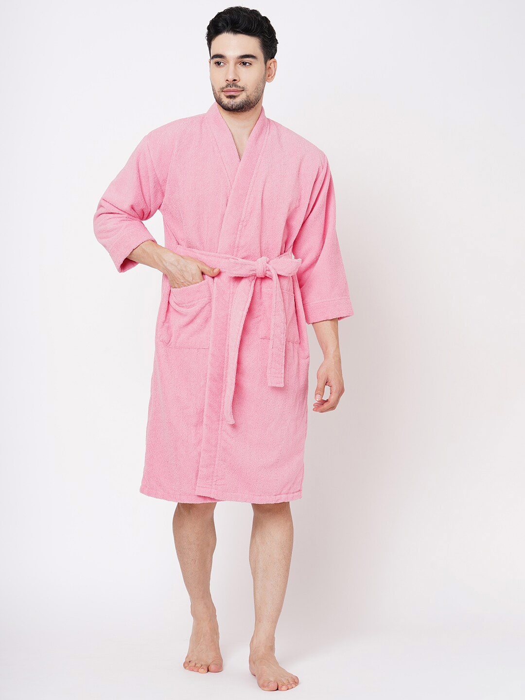 

Welspun Pink Pure Cotton Bath Robe