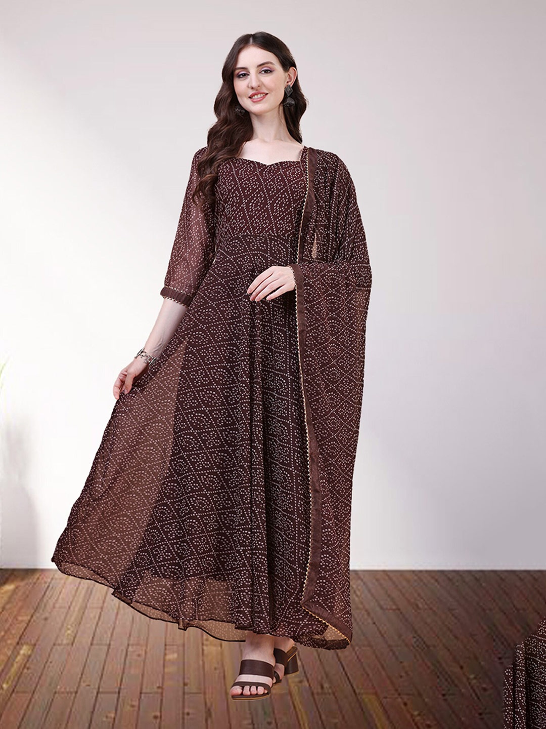 

N N ENTERPRISE Women Brown Ethnic Motifs Printed Kurti With Dupatta