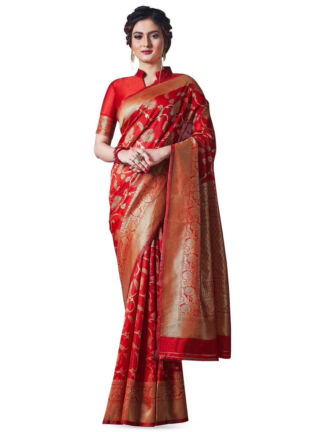 

LIMDO Ethnic Motifs Woven Design Pure Silk Banarasi Saree, Red