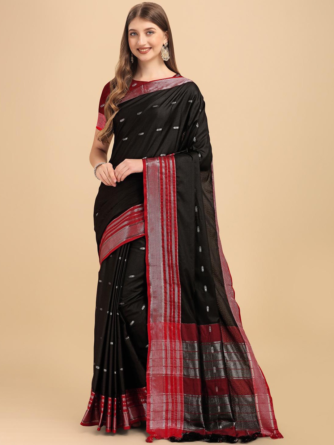 

LIMDO Ethnic Motifs Woven Design Art Silk Banarasi Saree, Black