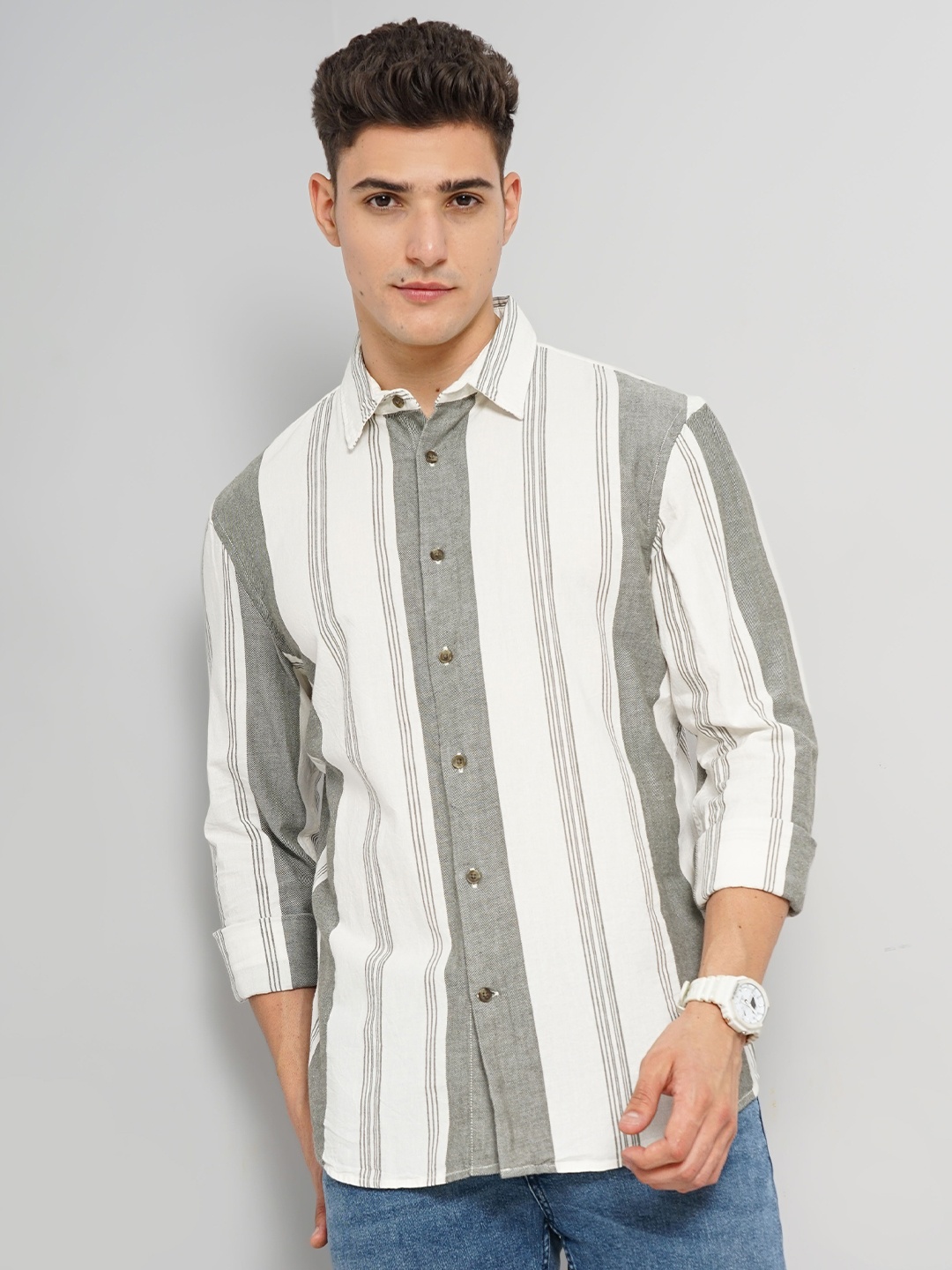 

Celio Classic Vertical Striped Cotton Casual Shirt, Cream