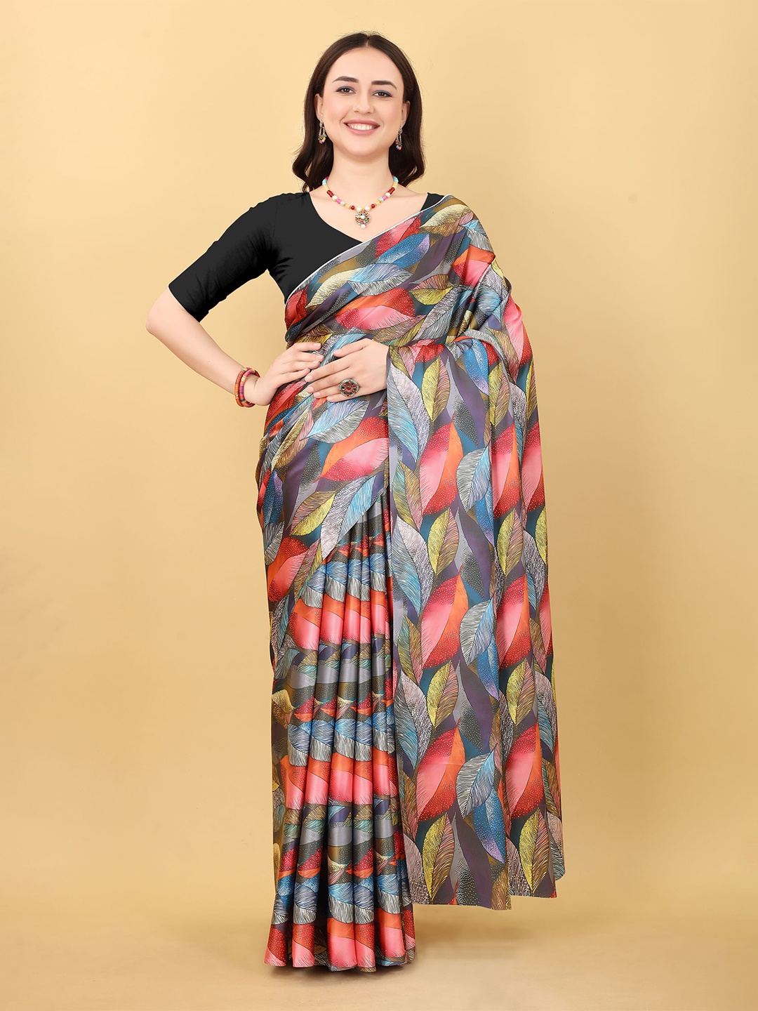 

DIVASTRI Ethnic Floral Satin Banarasi Saree, Blue