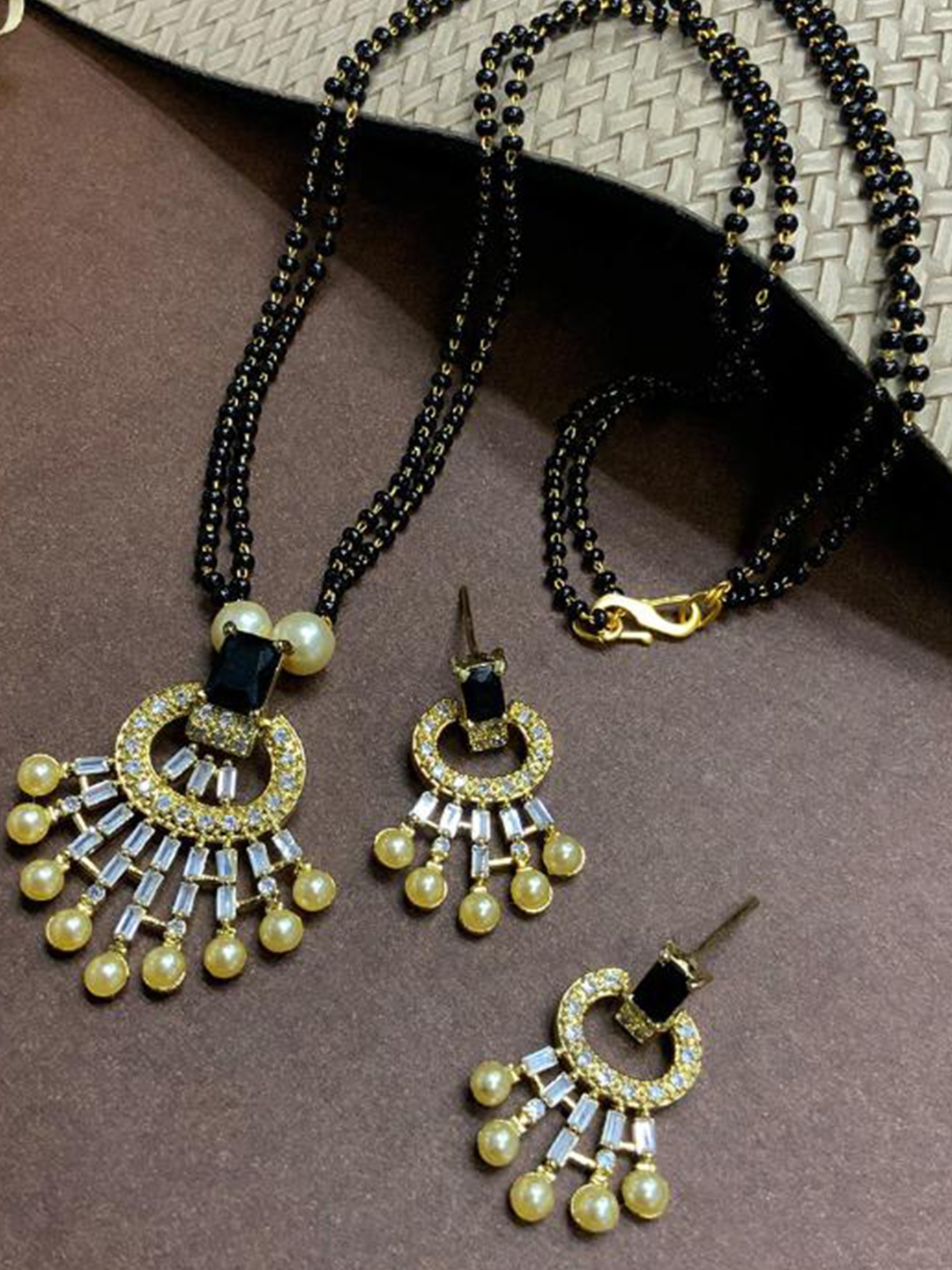

ABDESIGNS Gold-Plated Stone-Studded Magnificent Mangalsutra With Earrings