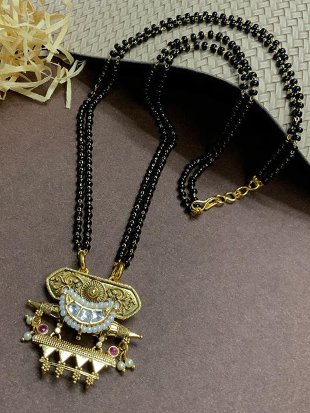 

ABDESIGNS Gold Plated Stones Studded & Beaded Mangalsutra