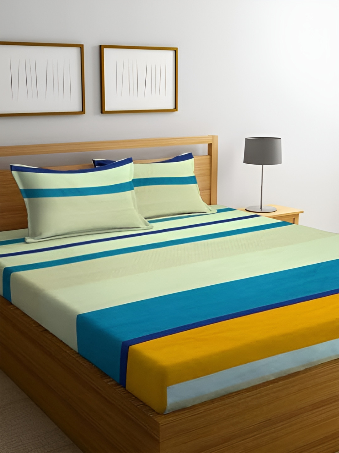 

Supreme Home Collective Yellow & Green 144 TC King Bedsheet with 2 Pillow Covers