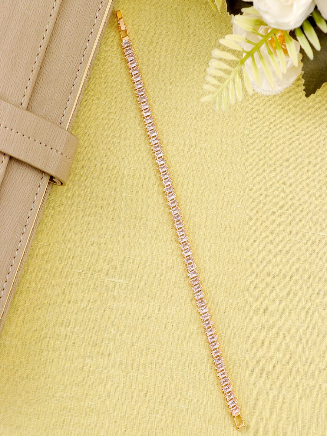 

UNIVERSITY TRENDZ Rose Gold-Plated American Diamond Link Bracelet