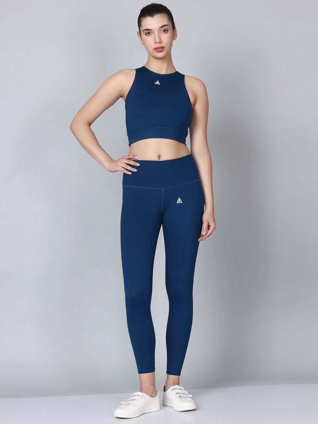 

Aesthetic Bodies Printed Top With Tights Sports Co-Ords, Navy blue