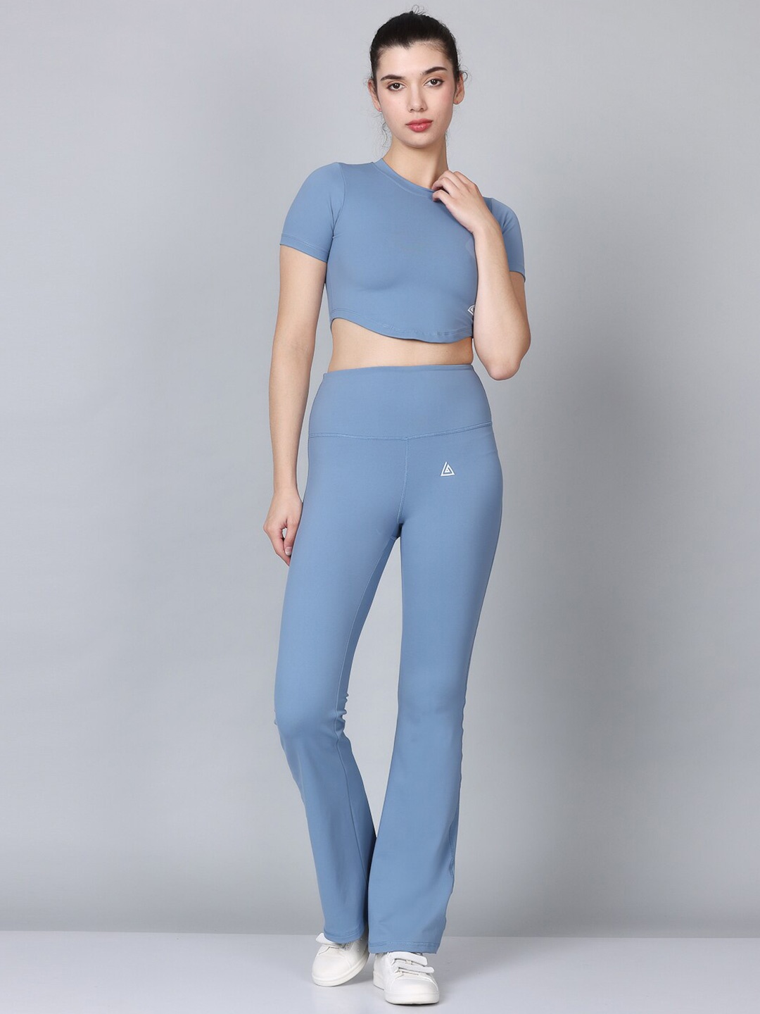 

Aesthetic Bodies Round Neck Top With Flared Trouser Co-Ords, Turquoise blue