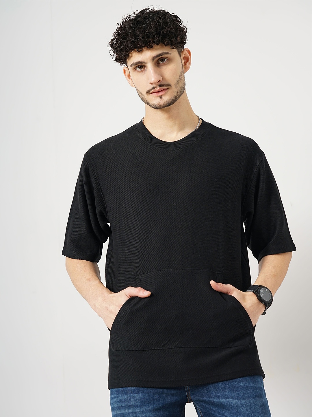 

Celio Round Neck Cotton Casual T-shirt, Black