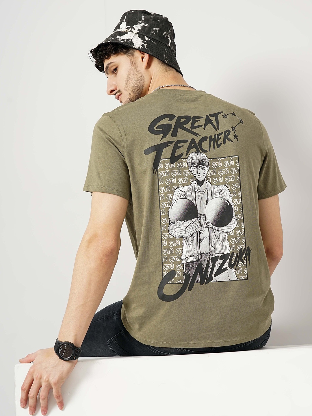 

Celio Graphic Printed Cotton T-shirt, Khaki