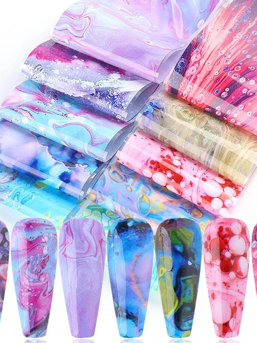 

FEELHIGH 10-Pcs Marble Printed Nail Foil Decals, Multi