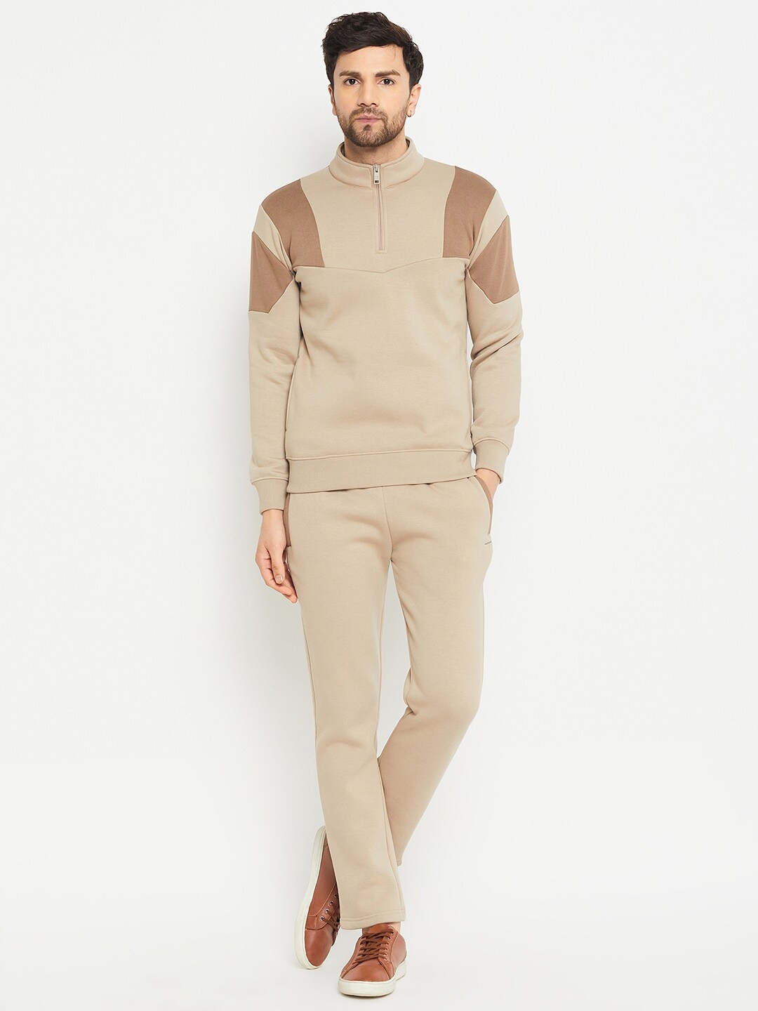 

Okane Stand Collar Cotton Fleece Tracksuits, Beige