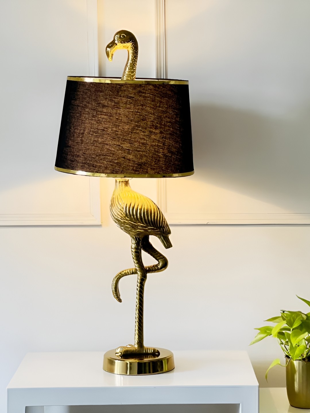 

CasaGold Gold Toned & Brown Metal Frustum Table Lamp