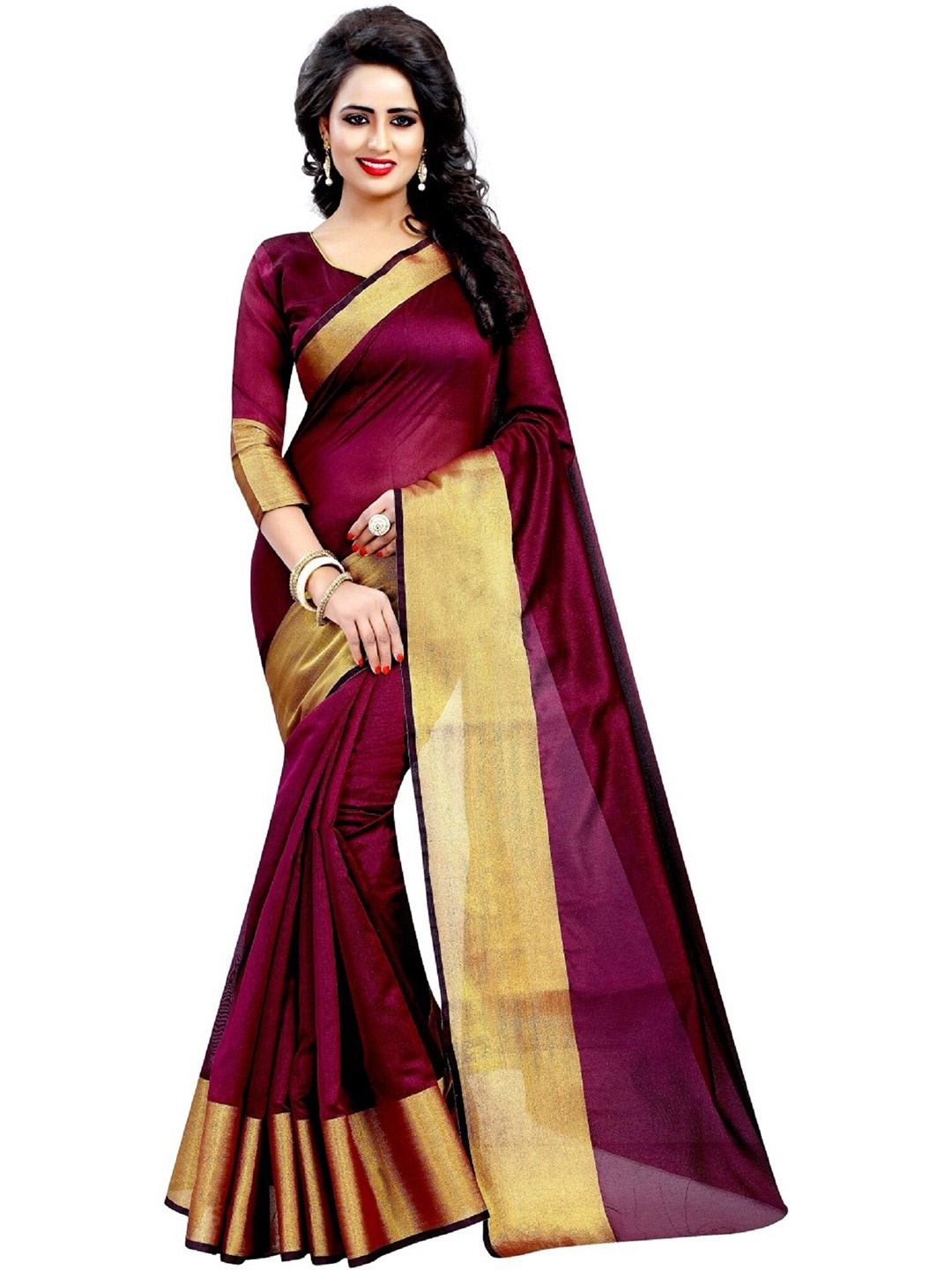 

RadadiyaTRD Banarasi Silk Saree, Magenta