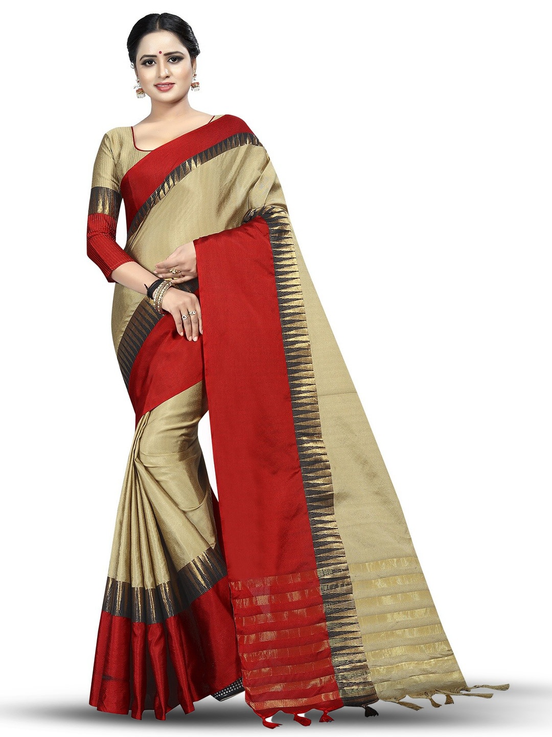 

RadadiyaTRD Geometric Woven Design Silk Cotton Banarasi Saree, Gold