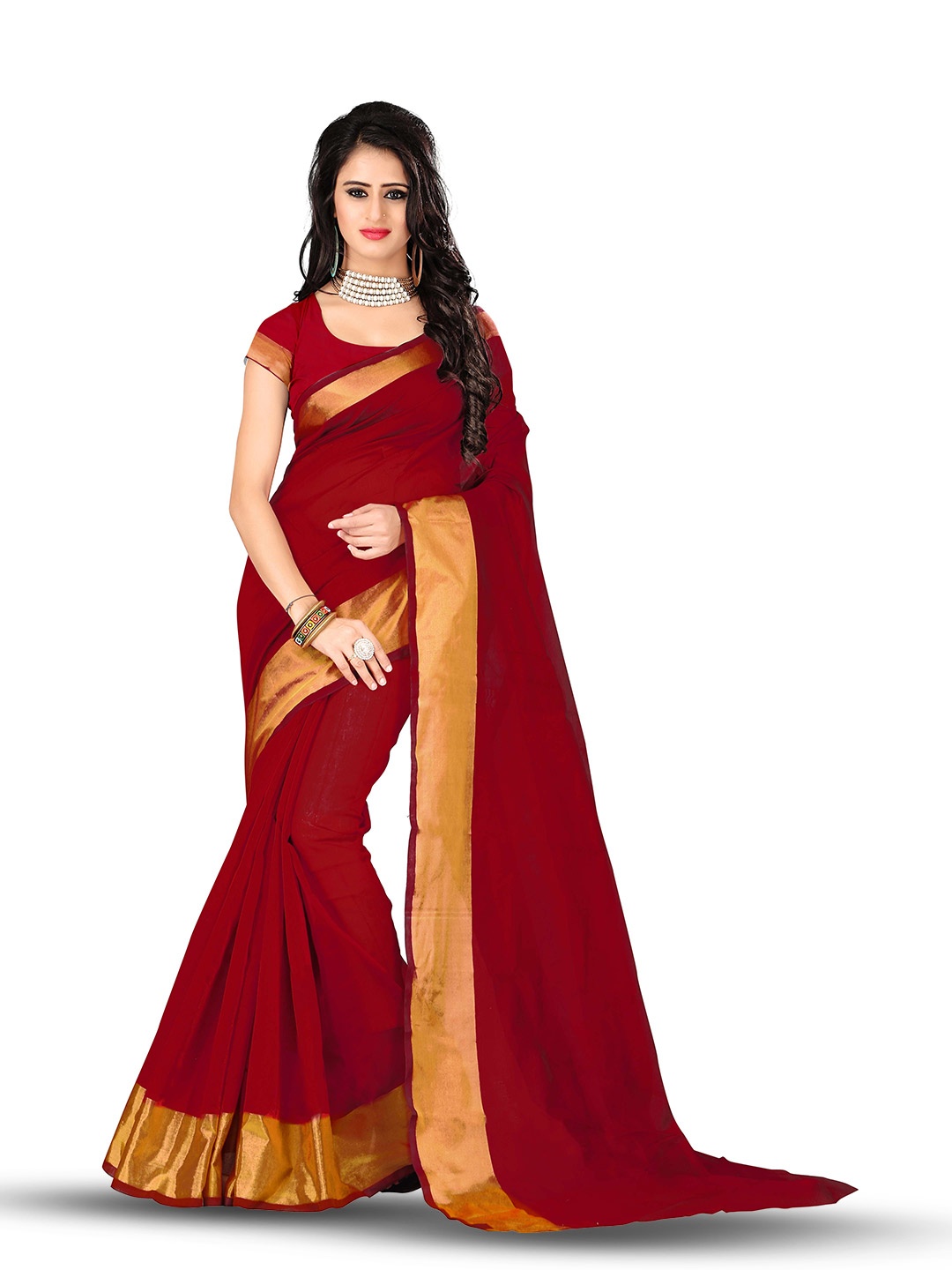 

RadadiyaTRD Zari Border Banarasi Saree, Red