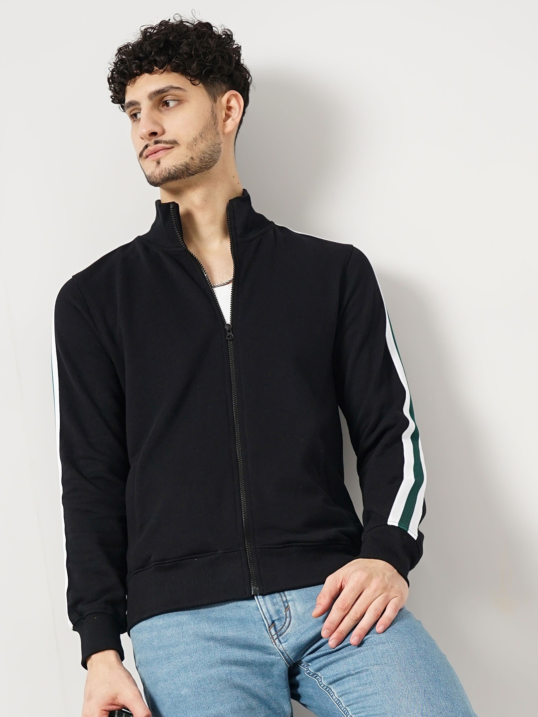 

Celio Mock Collar Cotton Front-Open Sweatshirt, Black