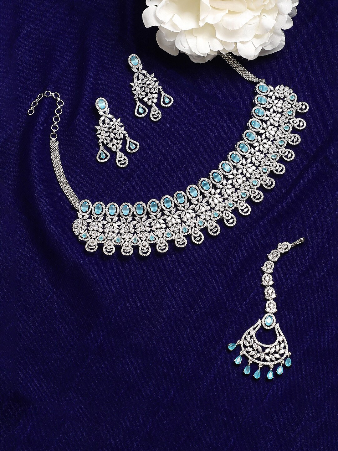

Anouk Sliver Plated Stone Studded & Beaded Jewellery Set, Silver