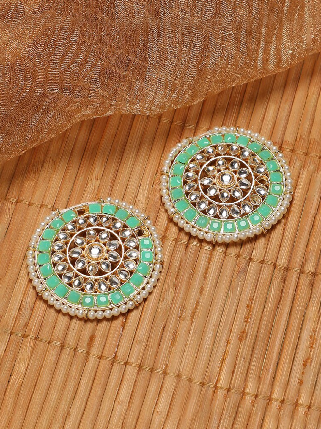 

Anouk Kundan Round Stud Earrings, Green