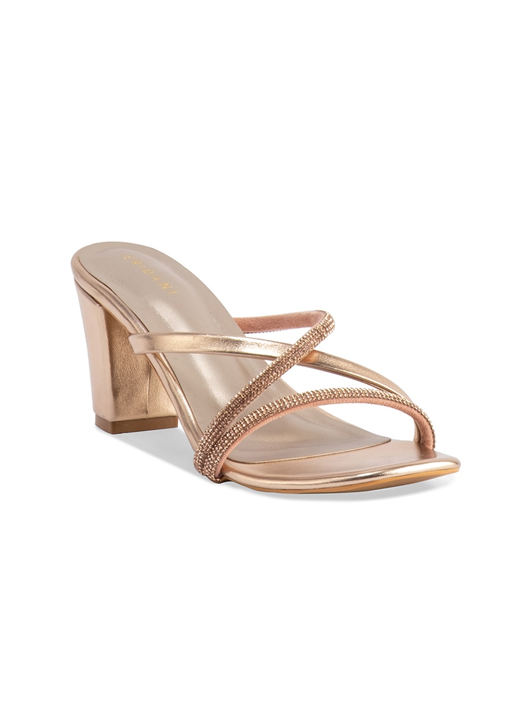 

ERIDANI Embellished Open Block Heels, Rose gold